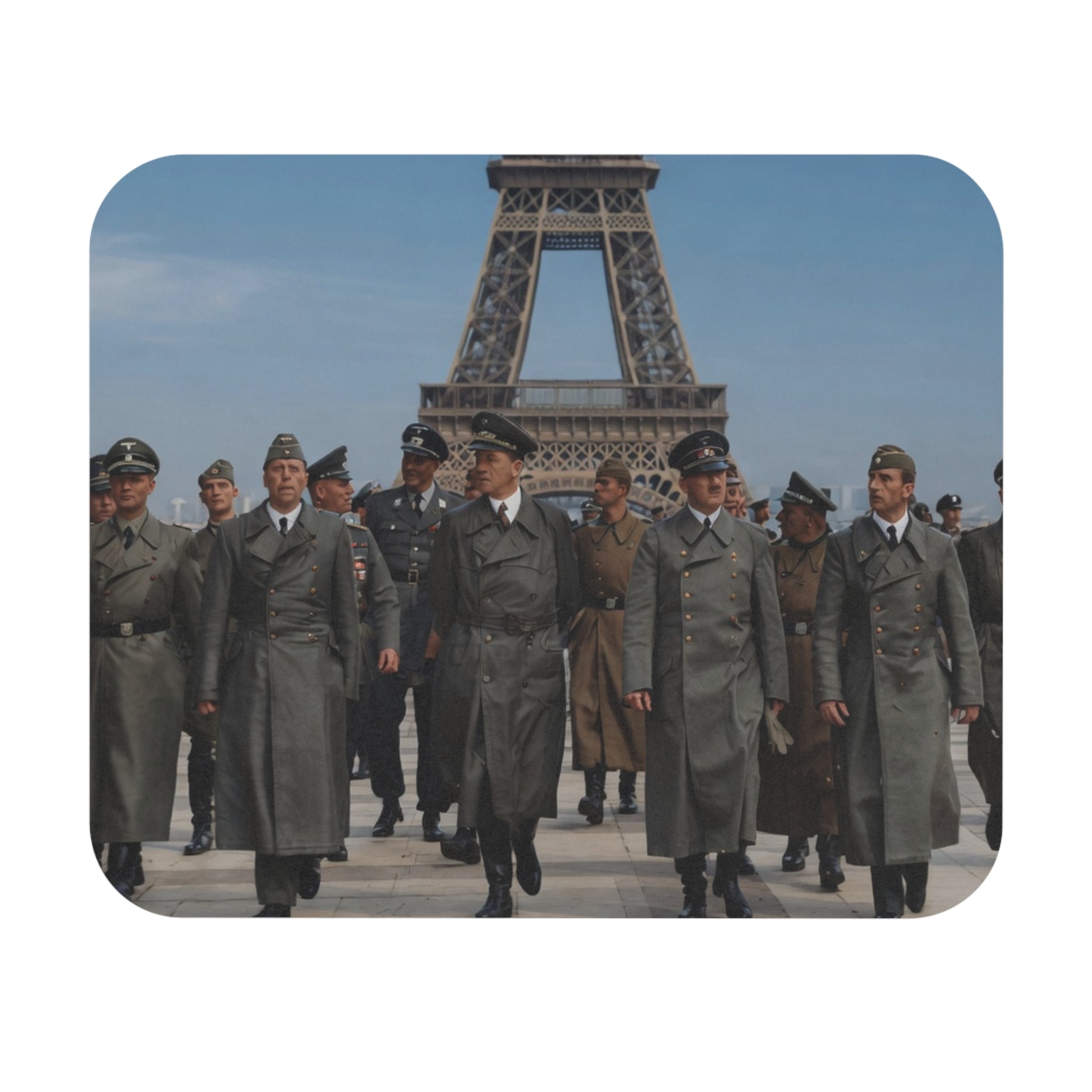 Mouse Pad — Vintage WWII Officers in Front of Eiffel Tower Desk Mat